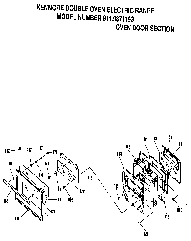 Kenmore 9119871193 oven door section diagram
