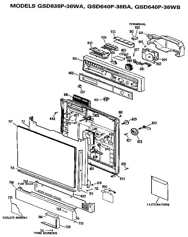 GE GSD630P-36WA control panel and door diagram