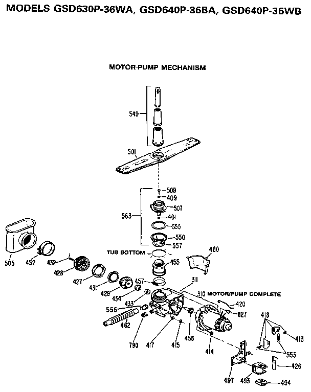 GE GSD630P-36WA motor-pump mechanism diagram