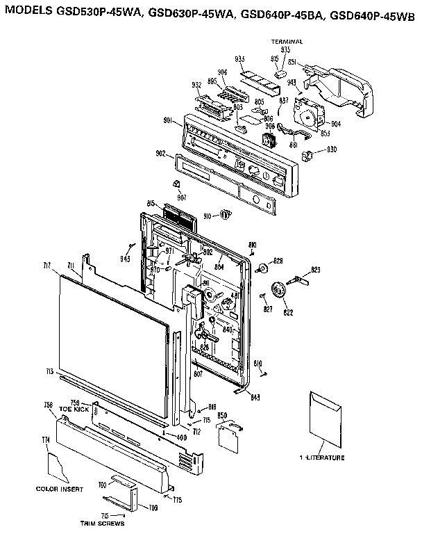 GE GSD630P-45WA control panel and door diagram
