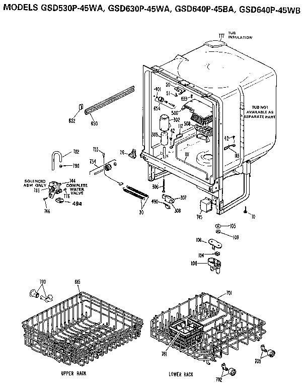 GE GSD630P-45WA tub assembly diagram