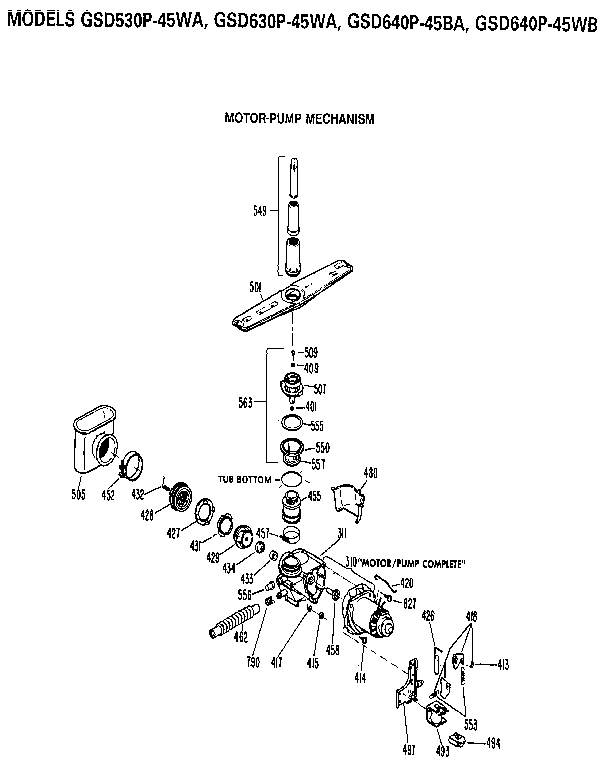 GE GSD630P-45WA motor- pump assembly diagram