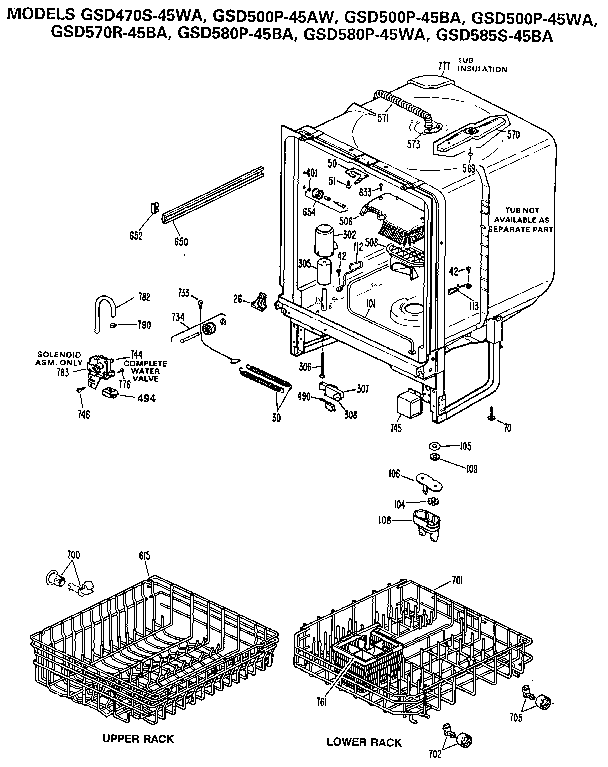 GE GSD500P-45AW tub assembly diagram