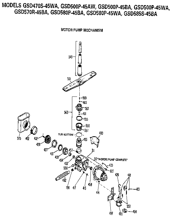 GE GSD500P-45AW motor-pump mechanism diagram