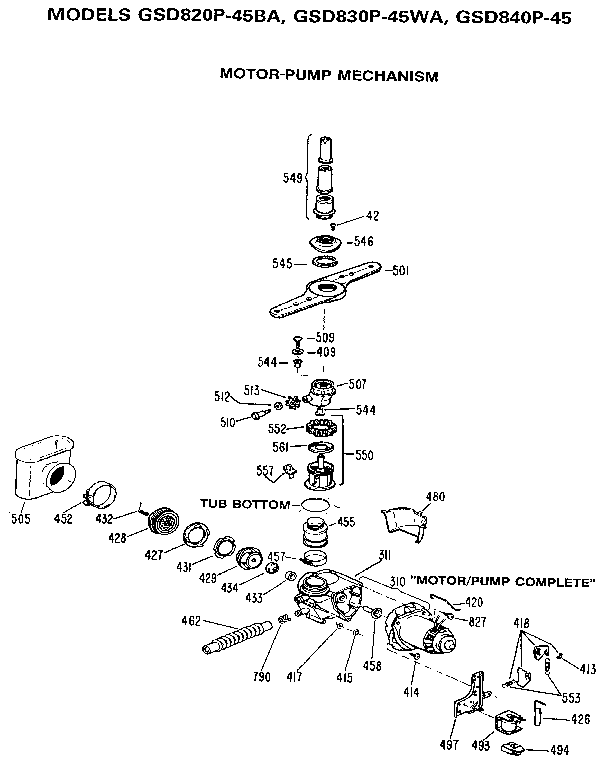 GE GSD840P-45 motor-pump mechanism diagram