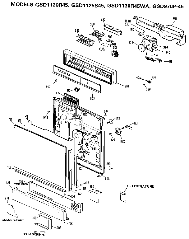 GE GSD1120R45 control panel and front diagram