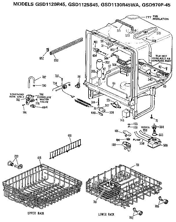 GE GSD1120R45 tub assembly diagram