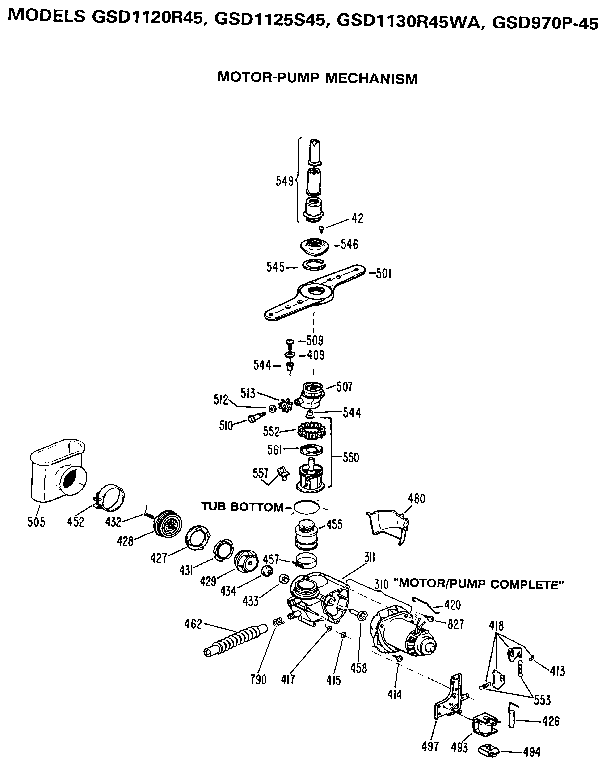 GE GSD1120R45 motor-pump mechanism diagram