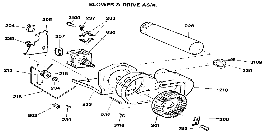 GE DDG9680RCM blower & drive assembly diagram