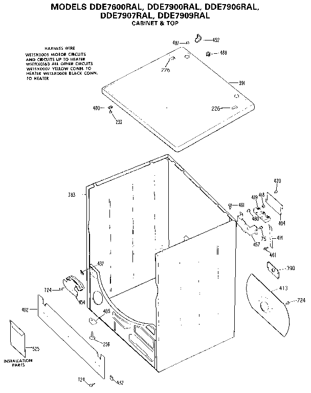 GE DDE7906RAL cabinet & top diagram