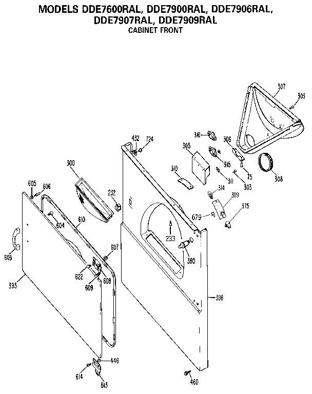 GE DDE7906RAL cabinet front diagram