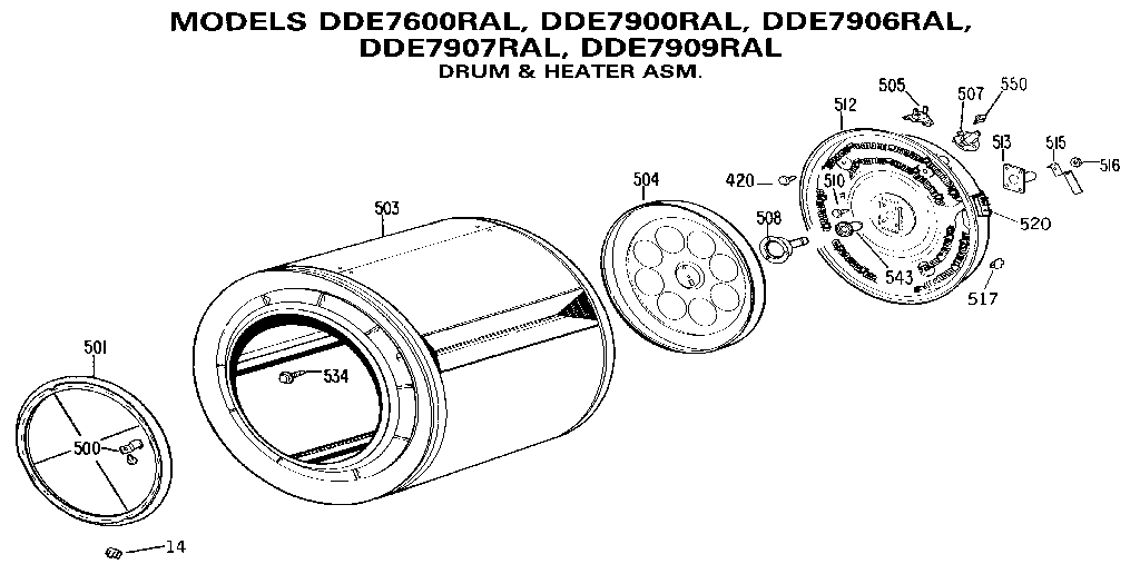 GE DDE7906RAL drum & heater asm. diagram