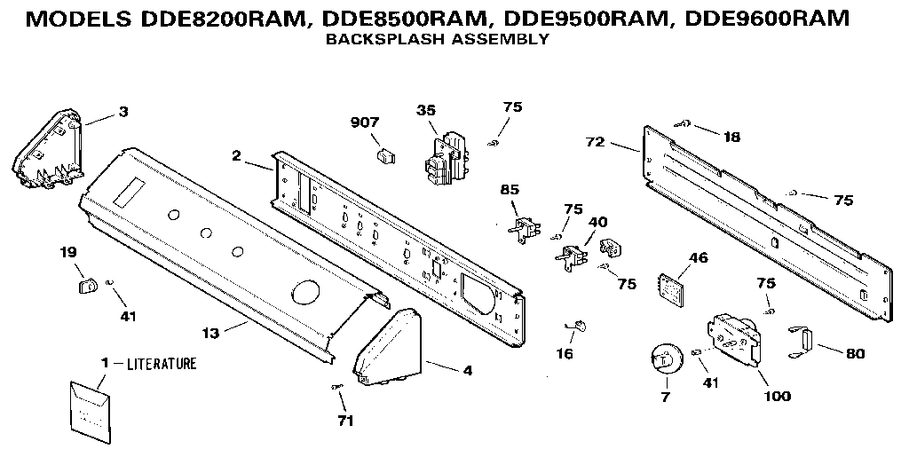 GE DDE9600RAM backsplash assembly diagram