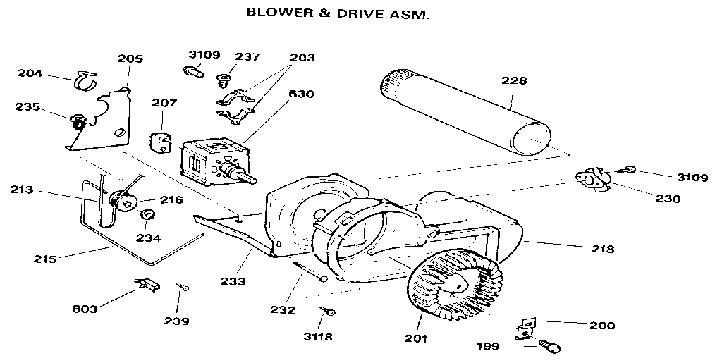 GE DDE9600RAM blower & drive asm. diagram