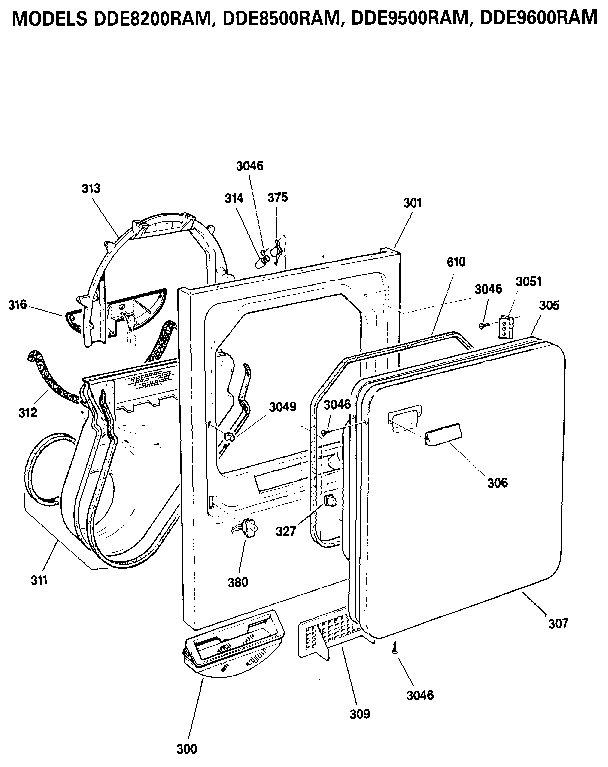 GE DDE9600RAM cabinet front diagram