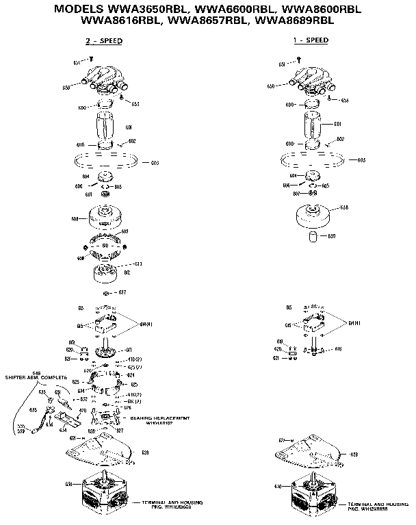GE WWA3650RBL 1 and 2 speed motor diagram
