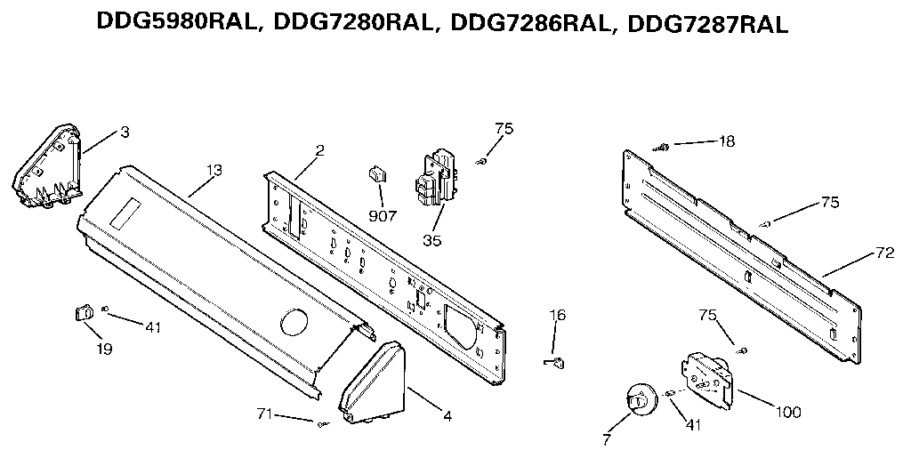 GE DDG7286RAL backsplash 5980,7280,7286,7287 diagram