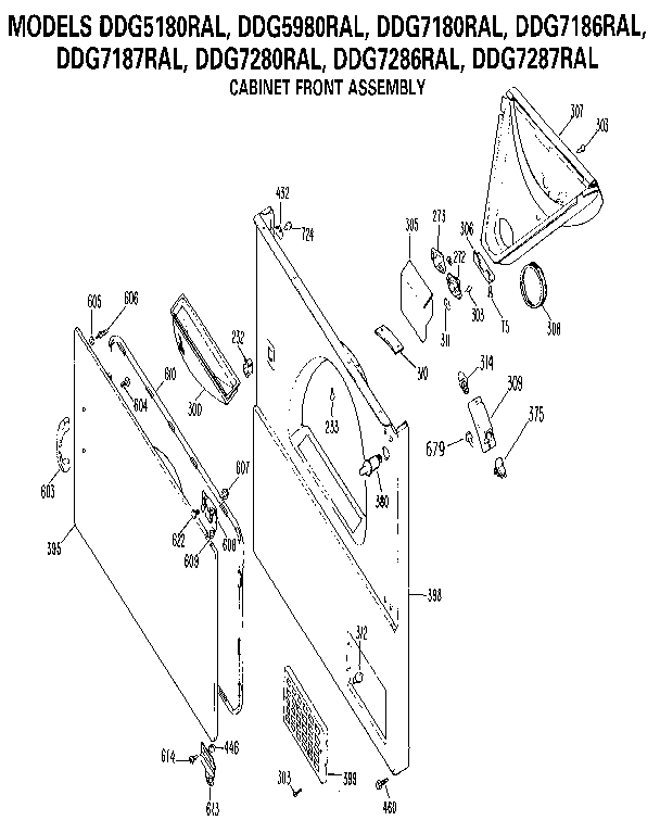 GE DDG7286RAL cabinet front assembly diagram