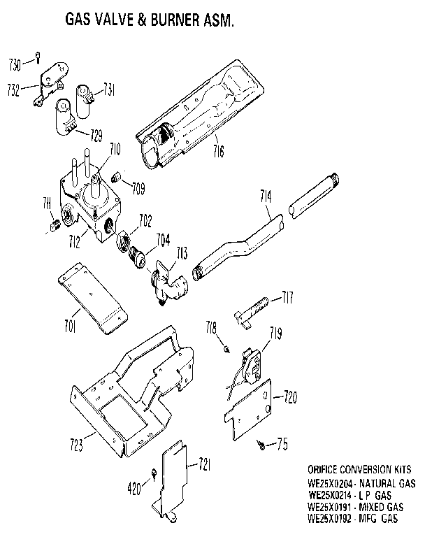 GE DDG7286RAL gas valve & burner asm. diagram