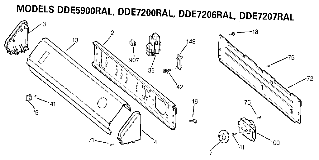 GE DDE5100RAL backsplash 5900,7200,7206,7207 diagram