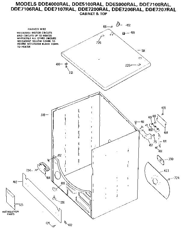 GE DDE5100RAL cabinet & top diagram