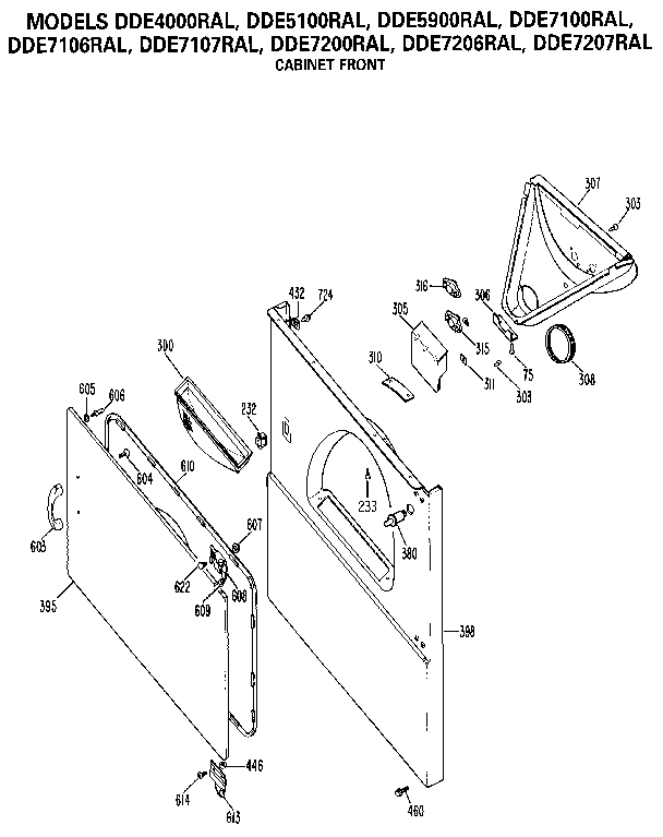 GE DDE5100RAL cabinet front diagram