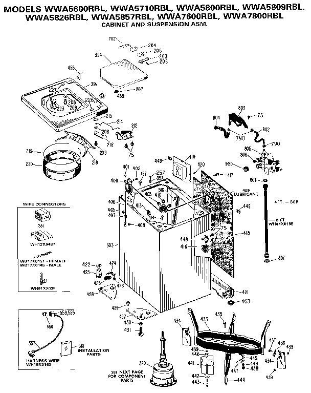 GE WWA5826RBL cabinet and suspension asm. diagram