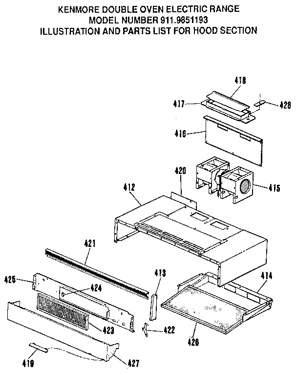 Kenmore 9119851193 hood section diagram