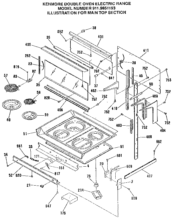 Kenmore 9119851193 main top section diagram