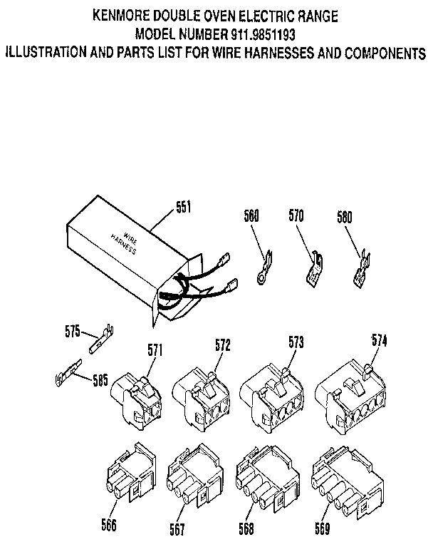 Kenmore 9119851193 wire harnesses and components diagram