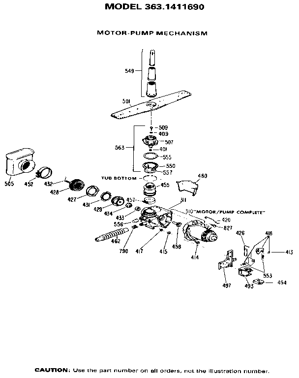 Kenmore 3631411690 motor-pump mechanism diagram