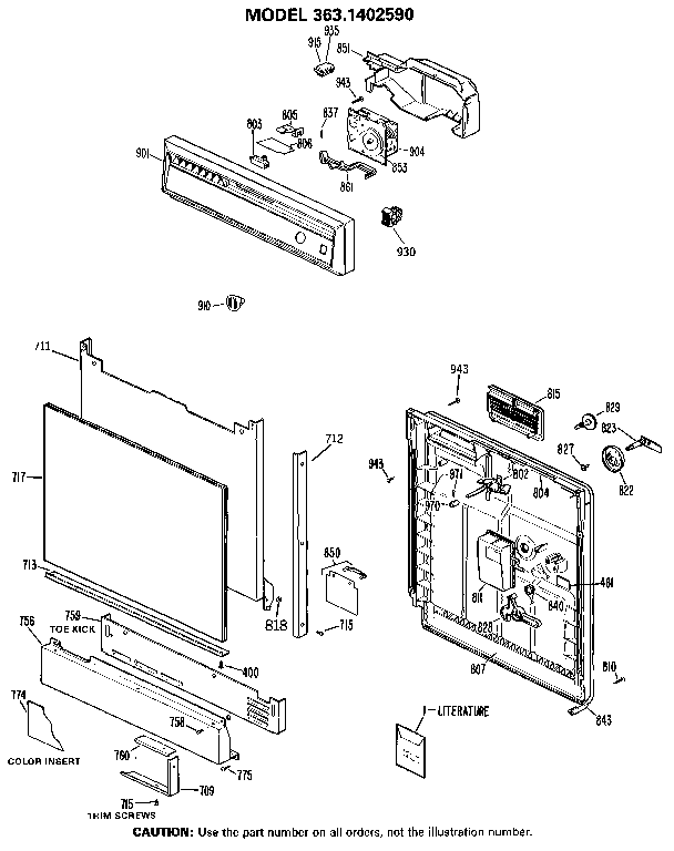 Kenmore 3631402590 escutcheon and door diagram