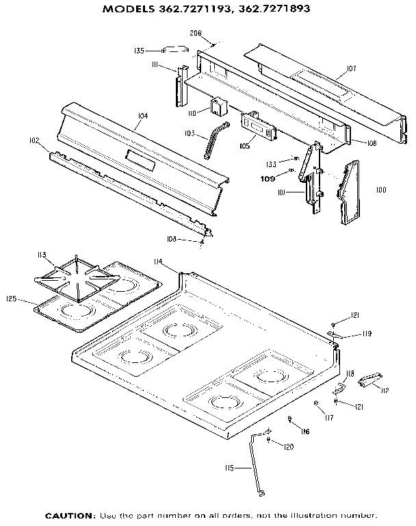 Kenmore 3627271193 main top section diagram
