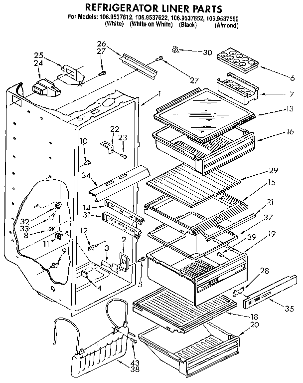 Kenmore 1069537622 refrigerator liner diagram