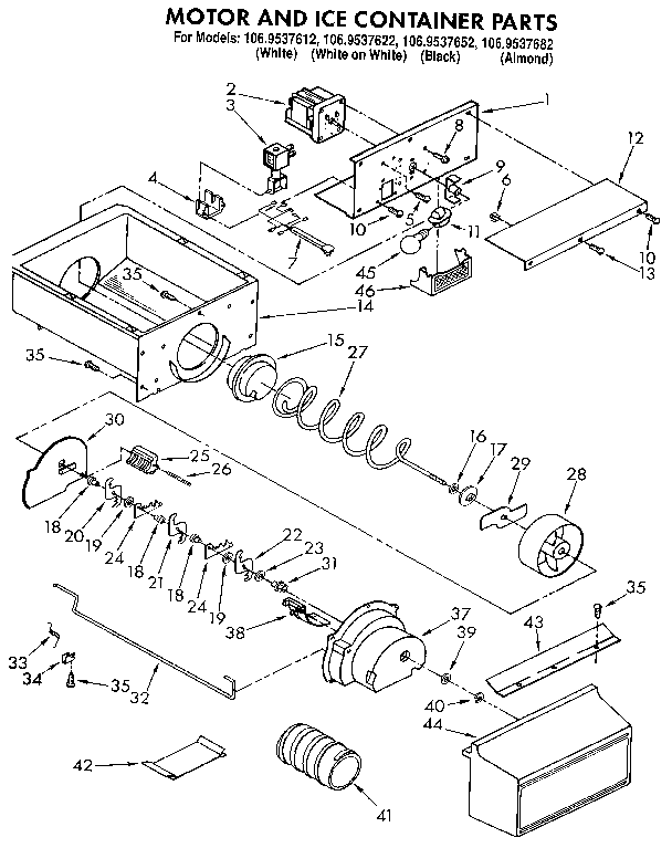 Kenmore 1069537622 motor and ice container diagram