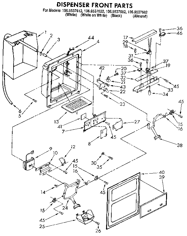 Kenmore 1069537622 dispenser front diagram