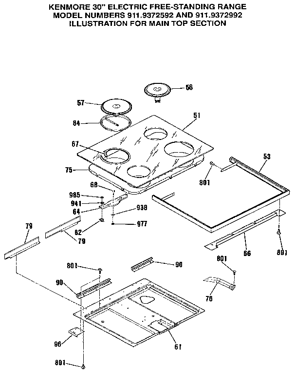 Kenmore 9119372592 main top section diagram