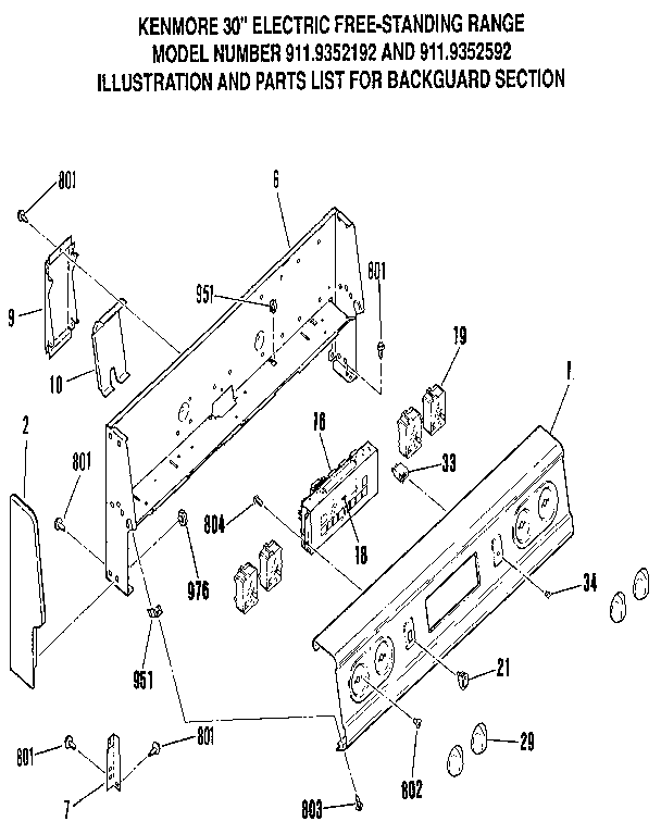 Kenmore 9119352192 backguard section diagram