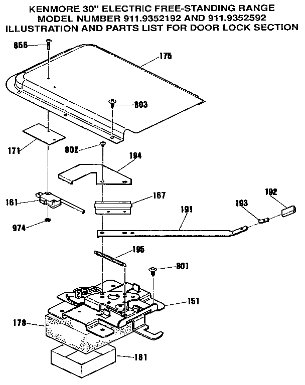 Kenmore 9119352192 door lock section diagram