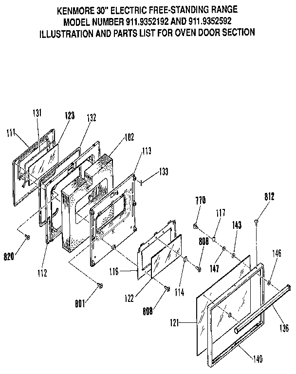 Kenmore 9119352192 oven door section diagram