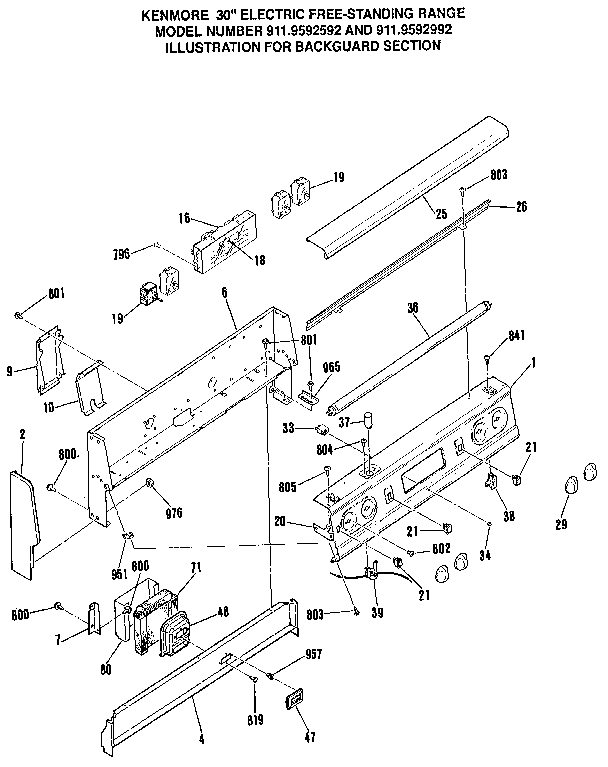 Kenmore 9119592992 backguard section diagram