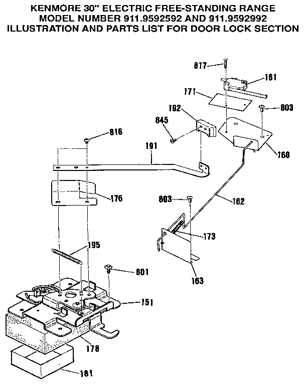 Kenmore 9119592992 door lock section diagram