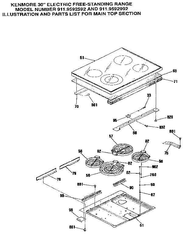 Kenmore 9119592992 main top section diagram