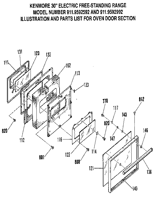 Kenmore 9119592992 oven door section diagram