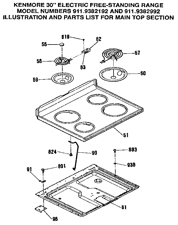 Kenmore 9119382192 main top section diagram