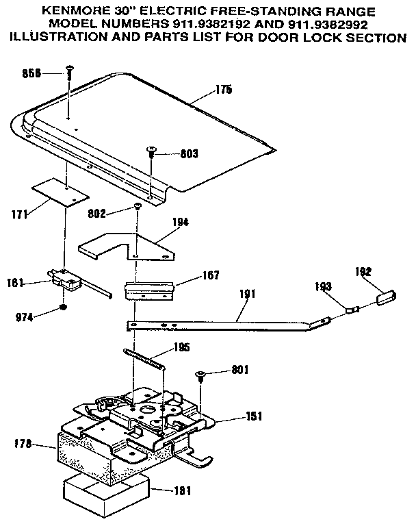 Kenmore 9119382192 door lock section diagram
