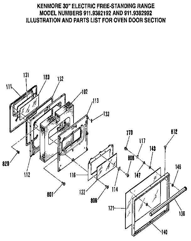 Kenmore 9119382192 oven door section diagram