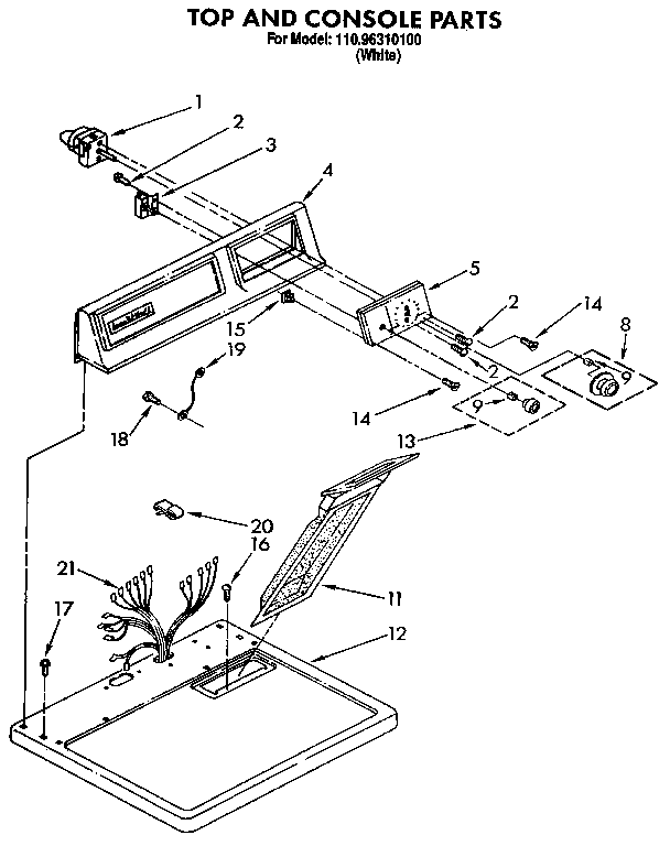 Kenmore 11096310100 top and console diagram