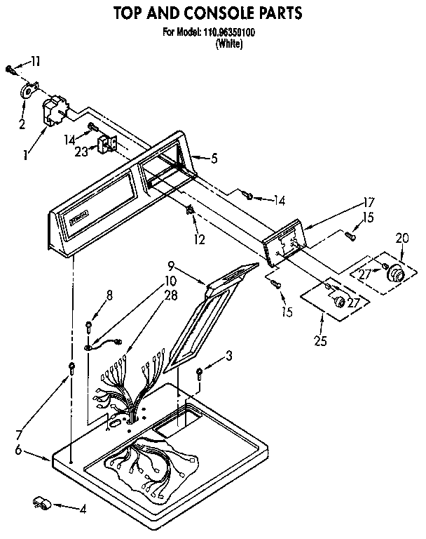 Kenmore 11096350100 top and console diagram