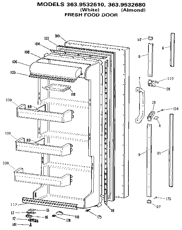Kenmore 3639532680 fresh food door diagram